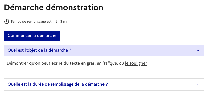 Aperçu du même texte dans la description de la démarche lisible par l’usager