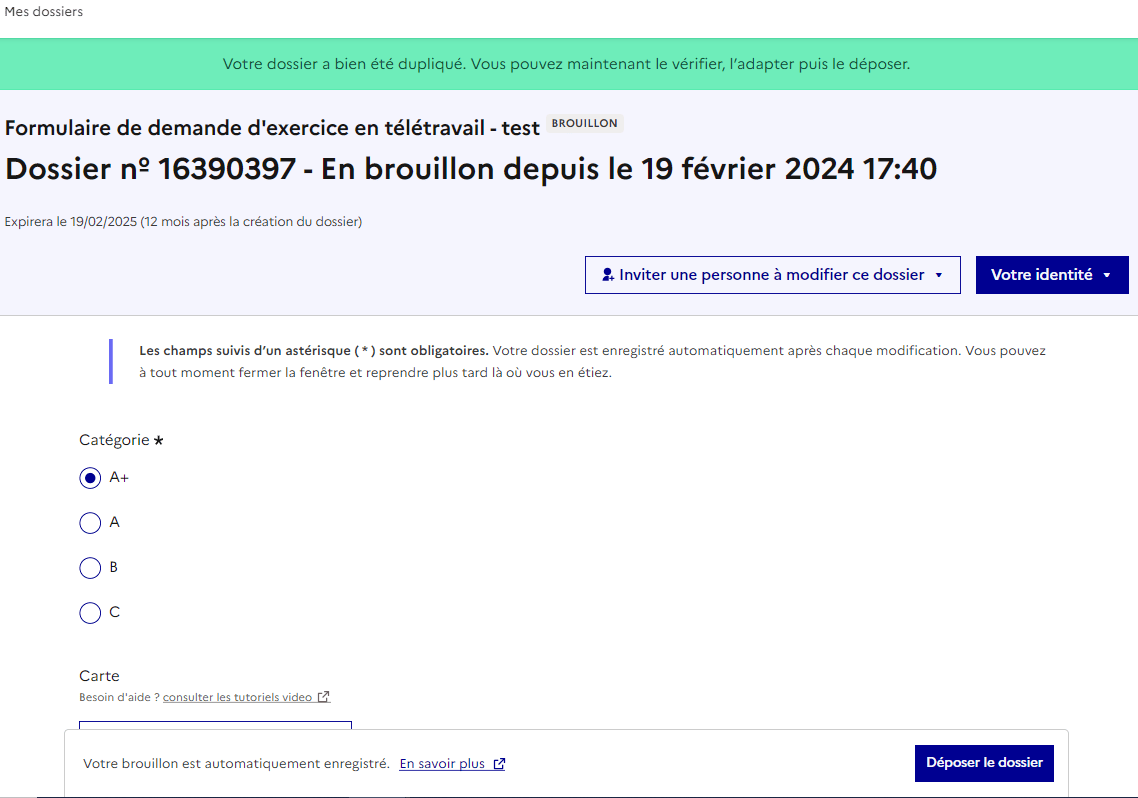 Image montrant le dossier dupliqué en brouillon